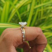 Oval Cut Hidden halo Lab Grown Diamond Wedding Ring Set With Matching Band