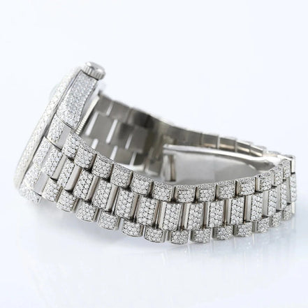Bust Down Full White Day Date Moissanite Iced Out Watch