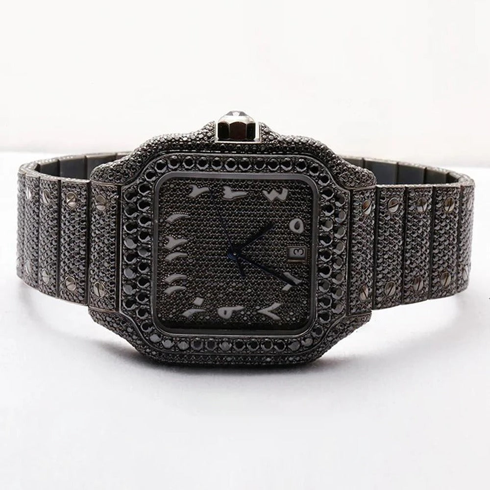 Automatic Movement Moissanite Full Black Watch For Him