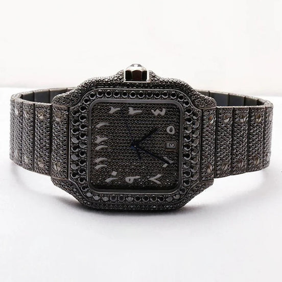 Automatic Movement Moissanite Full Black Watch For Him