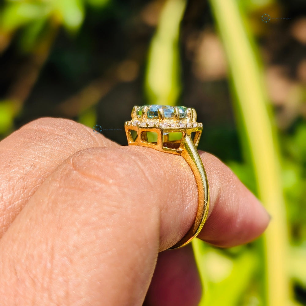 Halo Style Yellow Gold Unique Cut For Women