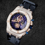 Rubber Strap Iced Out Moissanite Diamond Wrist Watch