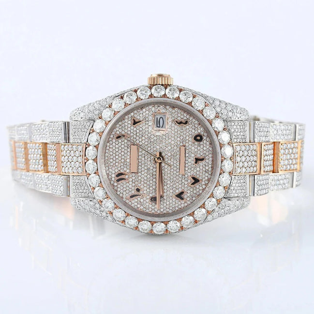 Arabic Dial Dual Tone Automatic Moissanite Watch For Men