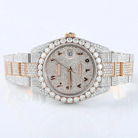 Arabic Dial Dual Tone Automatic Moissanite Watch For Men