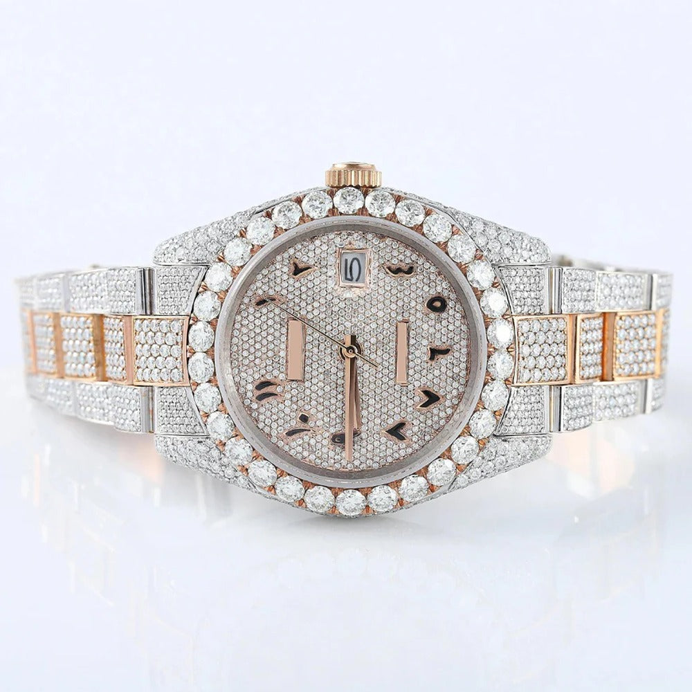 Arabic Dial Dual Tone Automatic Moissanite Watch For Men