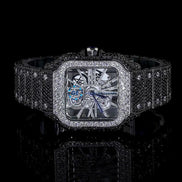 Formal Style Black Moissanite Skeleton Iced Out Watch