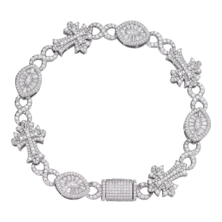 925 Silver Evil Eye Gothic Cross Link Bracelet Iced Out Bracelet