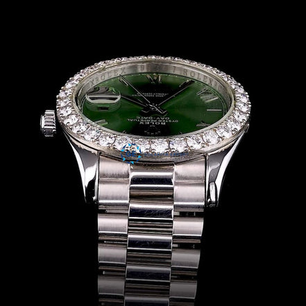 Day Date Moissanite Green Dial Wrist Watch For Men's
