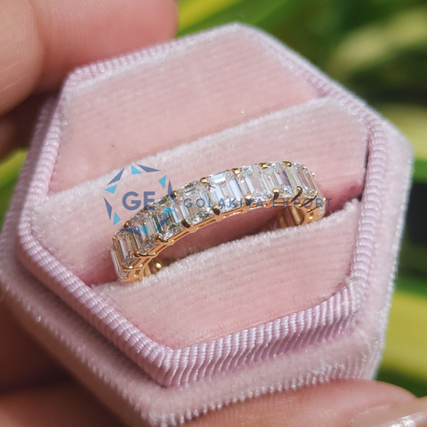 Full Eternity Emerald Cut Lab Grown Diamond Wedding  Band