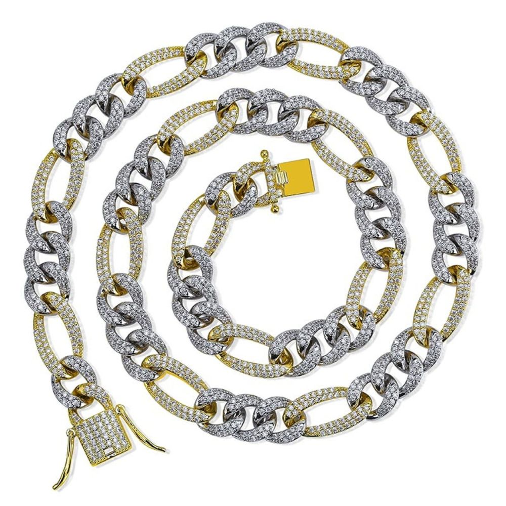 925 Sterling Silver Figaro Link Moissanite Chain
