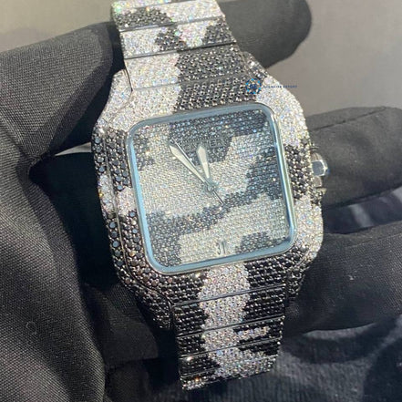 Black & White Army Design Dual Tone Moissanite Men's Watch