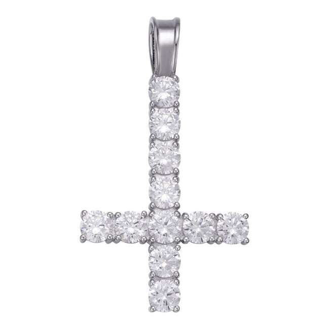 Upside Down Inverted Moissanite Tennis Cross Pendant