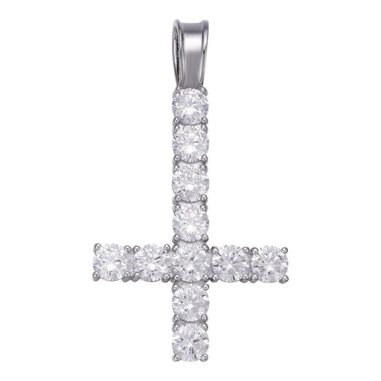 Upside Down Inverted Moissanite Tennis Cross Pendant