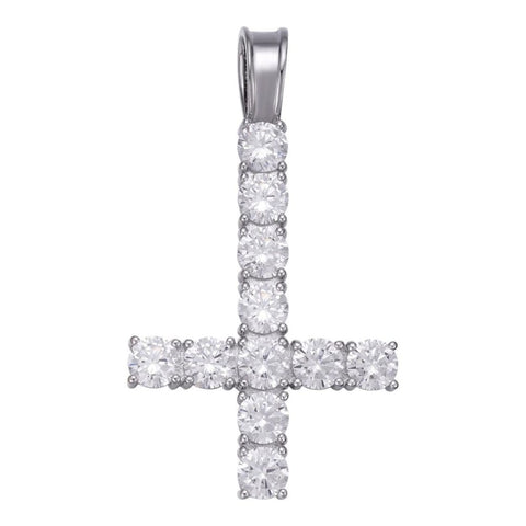 Upside Down Inverted Moissanite Tennis Cross Pendant