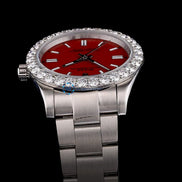 Elegant Red Dial Moissanite Diamond Automatic Watch