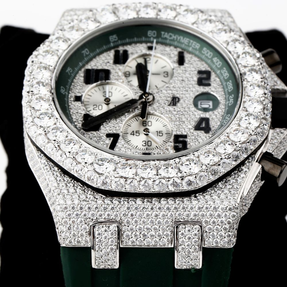 Luxury Customize Moissanite Green Belt Watch For Men's