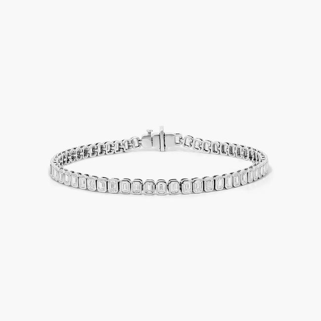White Gold Moissnaite Emerald Cut Bezel Tennis Fancy Bracelet Gift For Her