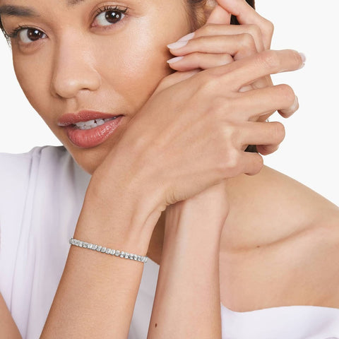 White Gold Moissnaite Emerald Cut Bezel Tennis Fancy Bracelet Gift For Her