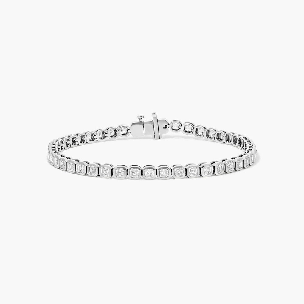 Asscher Cut Lab Created Diamond Bezel Set Tennis Bracelet Gift For Her