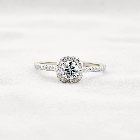 Round Cut Hidden Accent & Halo Moissanite Engagement Ring