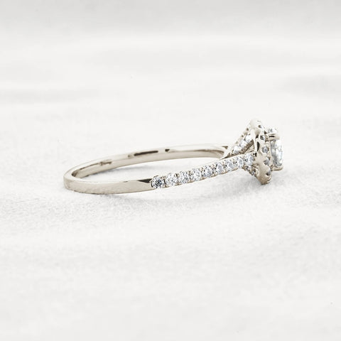 Round Cut Hidden Accent & Halo Moissanite Engagement Ring