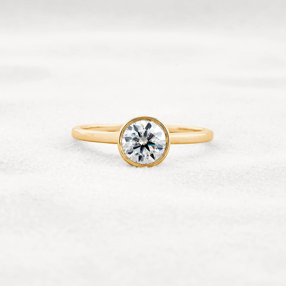 Bezel Set Solitaire Moissanite Round Cut Promise Ring Gift For Her