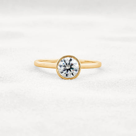 Bezel Set Solitaire Moissanite Round Cut Promise Ring Gift For Her