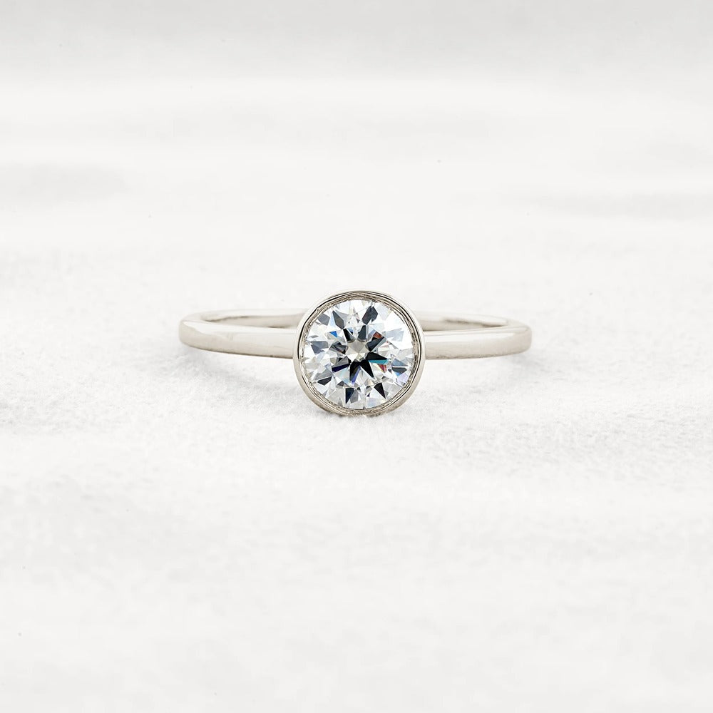 Bezel Set Solitaire Moissanite Round Cut Promise Ring Gift For Her