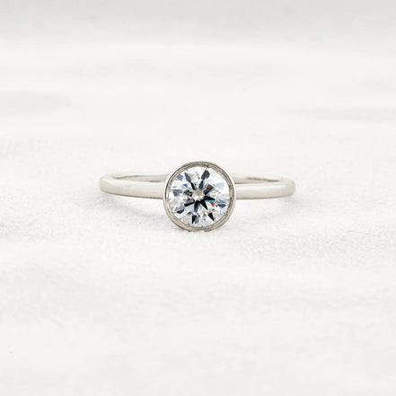 Bezel Set Solitaire Moissanite Round Cut Promise Ring Gift For Her