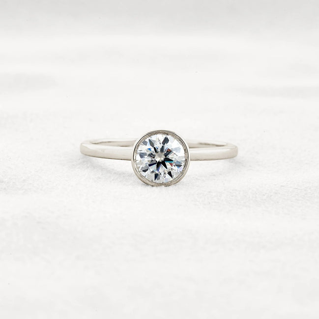 Bezel Set Solitaire Moissanite Round Cut Promise Ring Gift For Her
