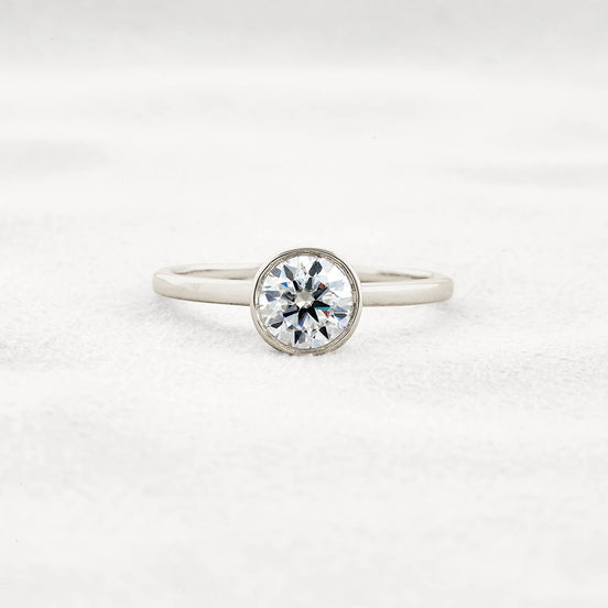 Bezel Set Solitaire Moissanite Round Cut Promise Ring Gift For Her