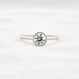 Bezel Set Solitaire Moissanite Round Cut Promise Ring Gift For Her