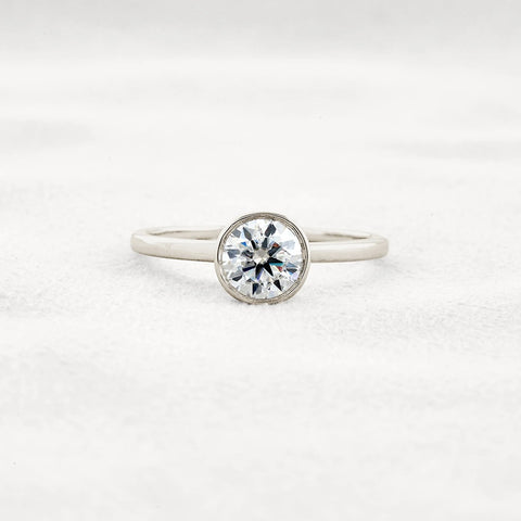 Bezel Set Solitaire Moissanite Round Cut Promise Ring Gift For Her