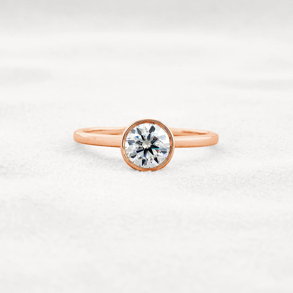Bezel Set Solitaire Moissanite Round Cut Promise Ring Gift For Her