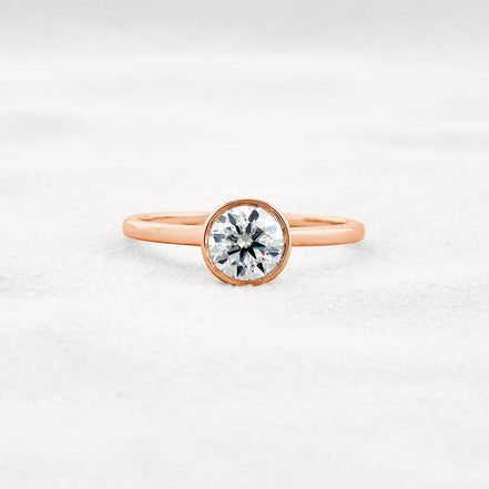 Bezel Set Solitaire Moissanite Round Cut Promise Ring Gift For Her