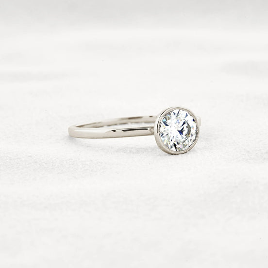 Bezel Set Solitaire Moissanite Round Cut Promise Ring Gift For Her