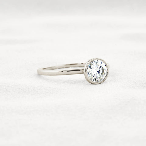 Bezel Set Solitaire Moissanite Round Cut Promise Ring Gift For Her