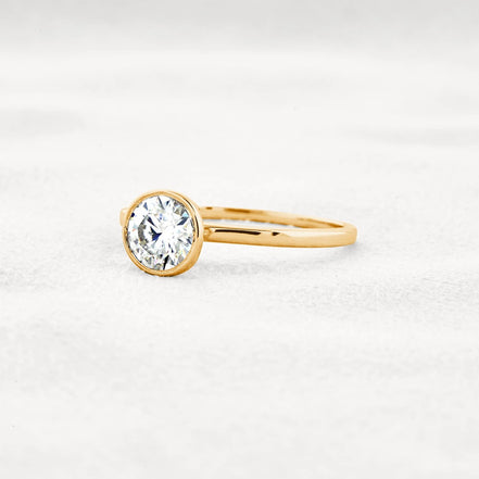 Bezel Set Solitaire Moissanite Round Cut Promise Ring Gift For Her