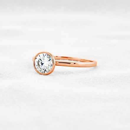 Bezel Set Solitaire Moissanite Round Cut Promise Ring Gift For Her