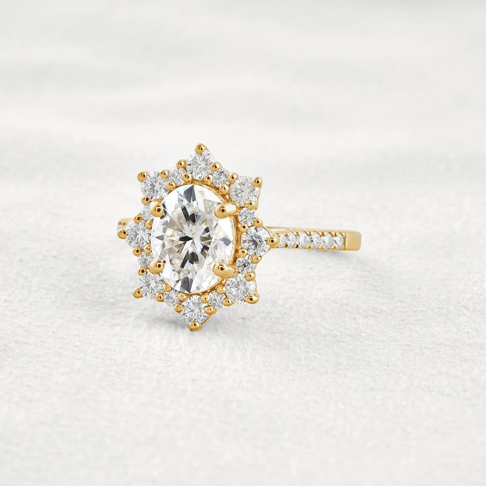 Floral Inspire Unique Oval Cut Moissanite Engagement Ring