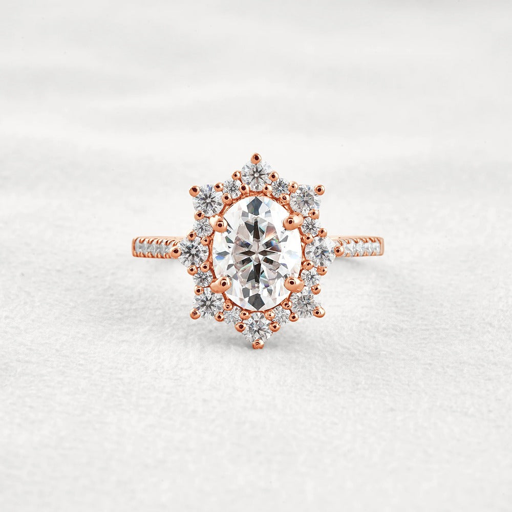 Floral Inspire Unique Oval Cut Moissanite Engagement Ring