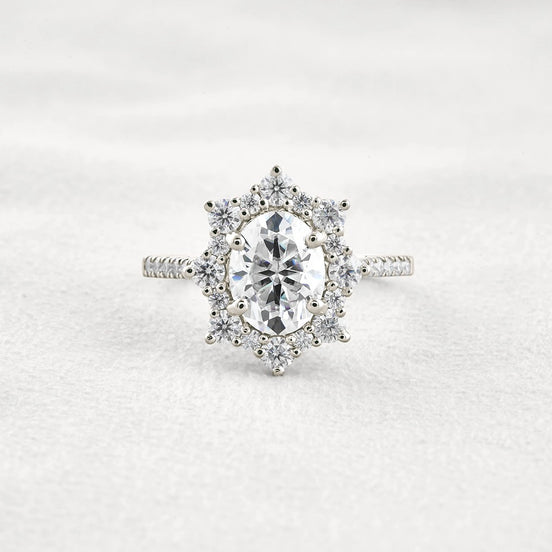 Floral Inspire Unique Oval Cut Moissanite Engagement Ring