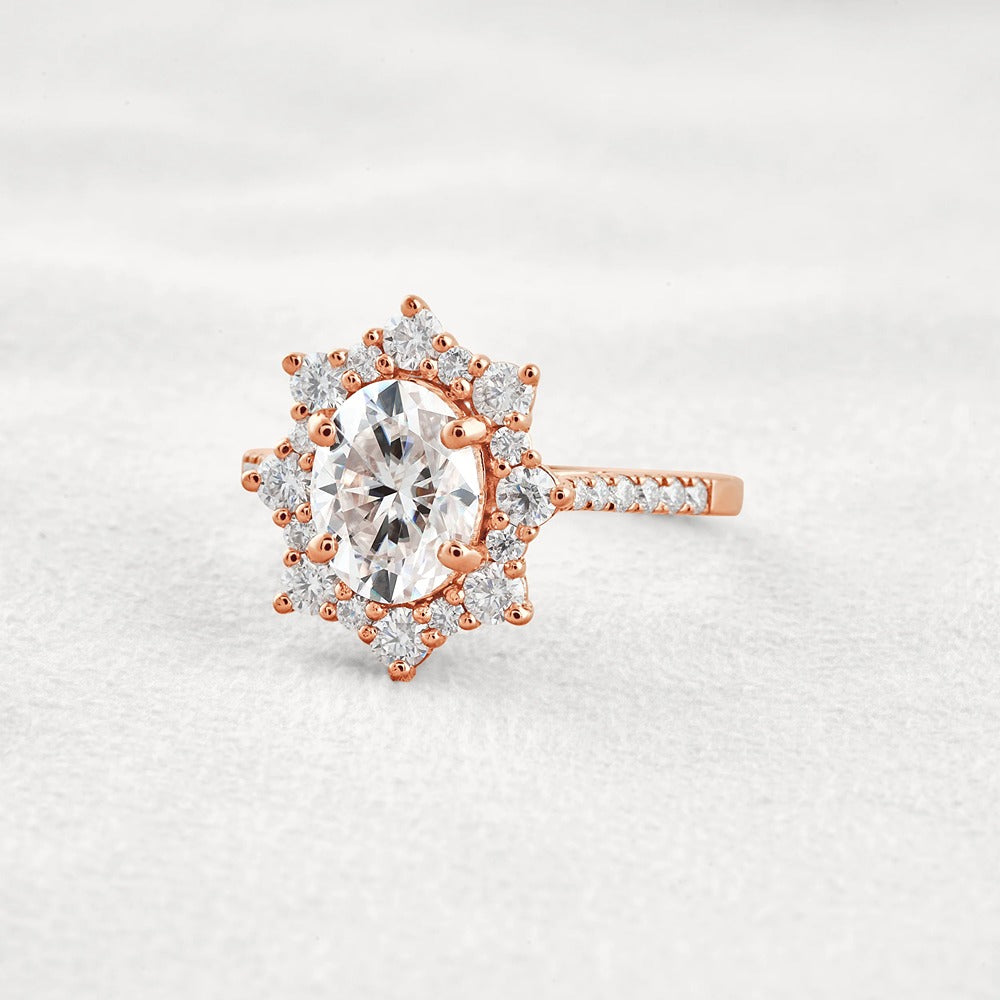 Floral Inspire Unique Oval Cut Moissanite Engagement Ring