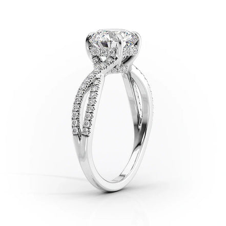 Colorless Moissanite Round Cut Criss Cross Proposal Ring
