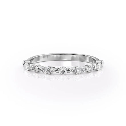 Half Eternity Marquise & Round Moissnaite Diamond Wedding Band