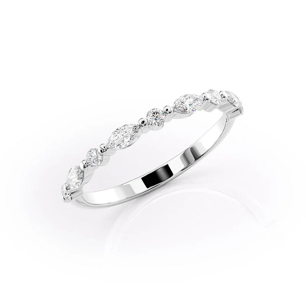 Half Eternity Marquise & Round Moissnaite Diamond Wedding Band