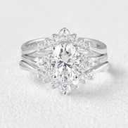 Oval Cut Moissanite Seven Stone Wedding Ring Set For Her