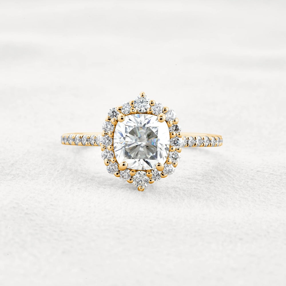 Colorless Moissanite Cushion Cut Vintage Halo Engagement Ring