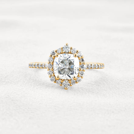 Colorless Moissanite Cushion Cut Vintage Halo Engagement Ring