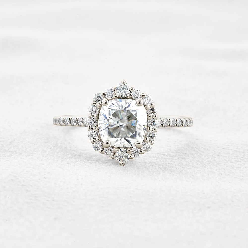 Colorless Moissanite Cushion Cut Vintage Halo Engagement Ring